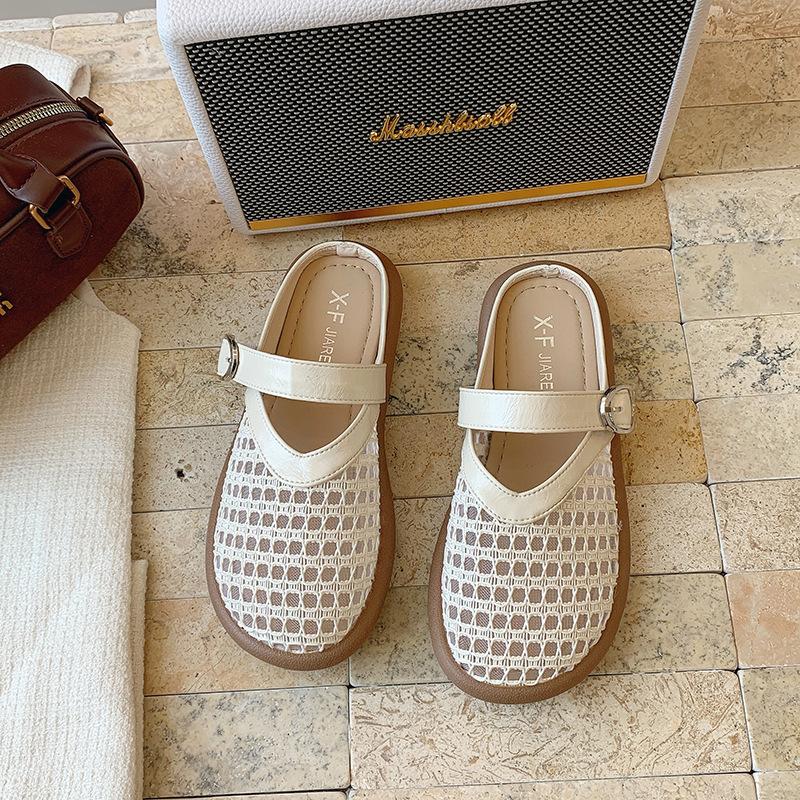 

Летние новые сетчатые дышащие полушлепанцы Баотоу, женственные, повседневные и удобные, с мелким вырезом и плоской подошвой 40 бежевый