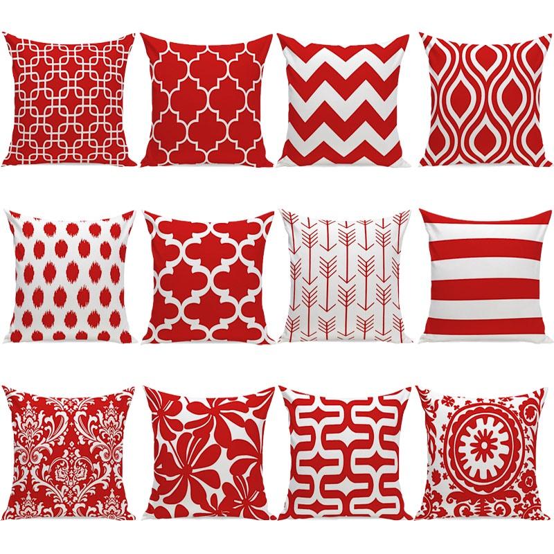 Red Simple Geometric Wave Cushion Cover Throw Pillow Case Sofa Car Decor Home