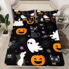 Gothic Spooky Bedding Set Pumpkin Lantern Cute Halloween Bed Sheets for Kids Boys Teens,Ghost Spiderwebs Fitted Sheet Black Cat Cobwebs Bats