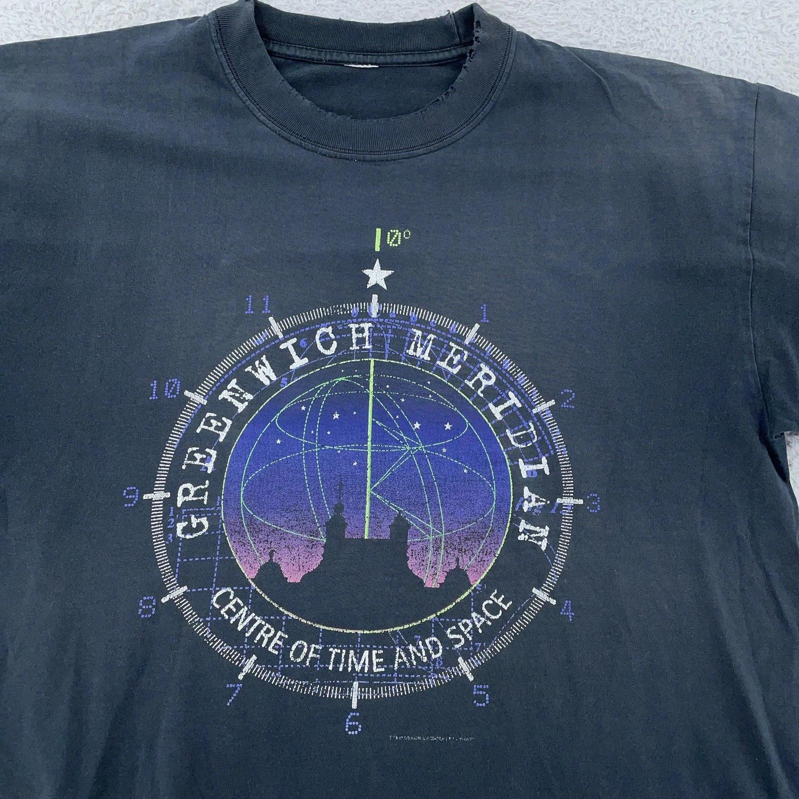 

DISTRESSED Vintage Greenwich Meridian T-Shirt Large Black Astronomy Space 90s S