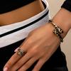 Stylish Leopard Pattern Jewelry Set Adjustable Open Bracelet and Ring Handmade Accessories for Fashion Enthusiasts