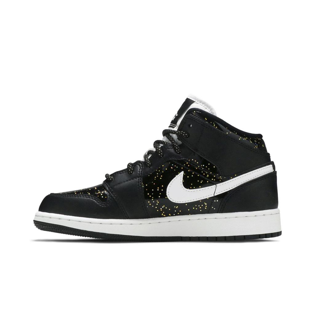 Air Jordan 1 Mid SE Grade School 'Black Glitter' (Unisex) Black / Black / White Kids' Basketball Shoes AV5174 001