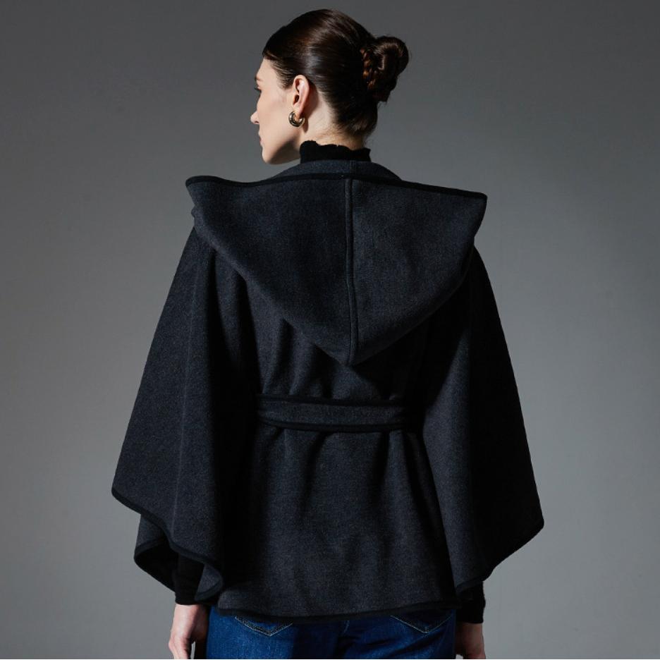 Damen Doppelseitiger Wollähnlicher Kapuzen-Cape-Schal, Poncho-Wickelmantel mit Schleifenband, 143×123cm Dicke Warme Oberbekleidung für Herbst Winter