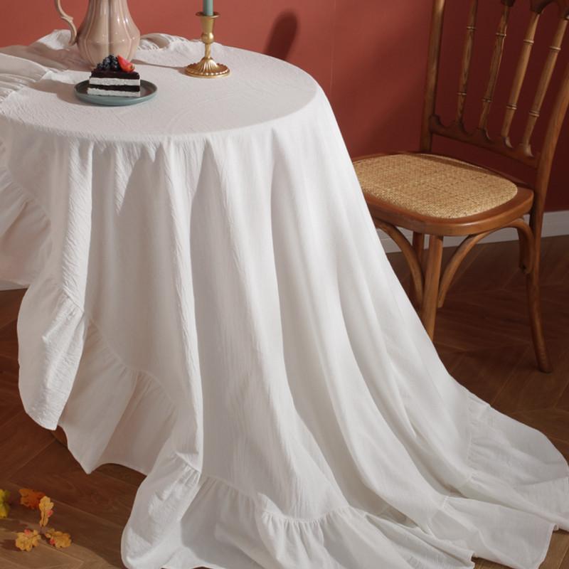 Weiße Plissee-Kante Runde Tischdecke 70,87 Zoll - Maschinell gefertigtes knitterarmes Gewebe für Küche, Esszimmer, Café, Schlafzimmerdekor