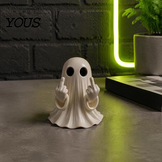 Stable Ghost Ornament Halloween Figurine, Funny Spooky Middle Finger Statue, Table Decorations, Cartoon Decor Cute Resin Holiday Desktop