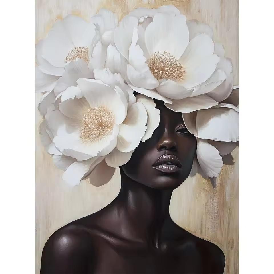 Kwiaty Głowa Sztuka Portret Kobiety Obraz na Płótnie Nowoczesna Sztuka Ścienna Portret Kobiety Plakaty i Druki Salon Dekoracja Domu
