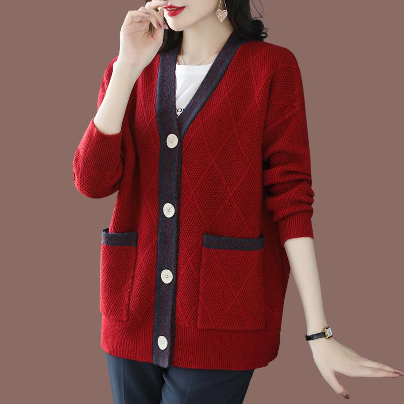 Knitted Cardigan Women's Sweater Jacket Spring and Autumn Loose V-neck Sweater Top