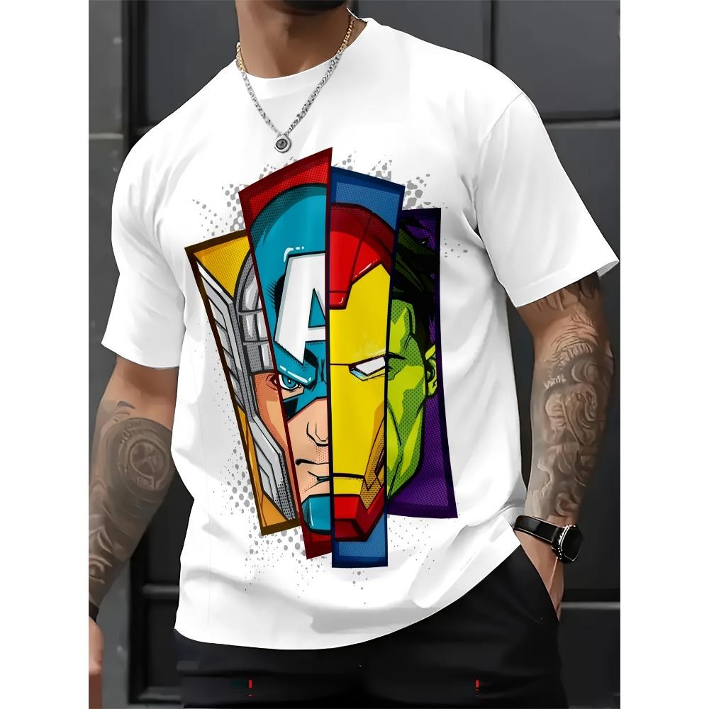 Summer Marvel Superhero Block Printed Short Sleeve Men s Street Round Neck Short Sleeve Top M