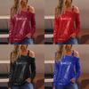 Polyester Long Sleeve T Shirt With Sequin Round Neck For Casual Women