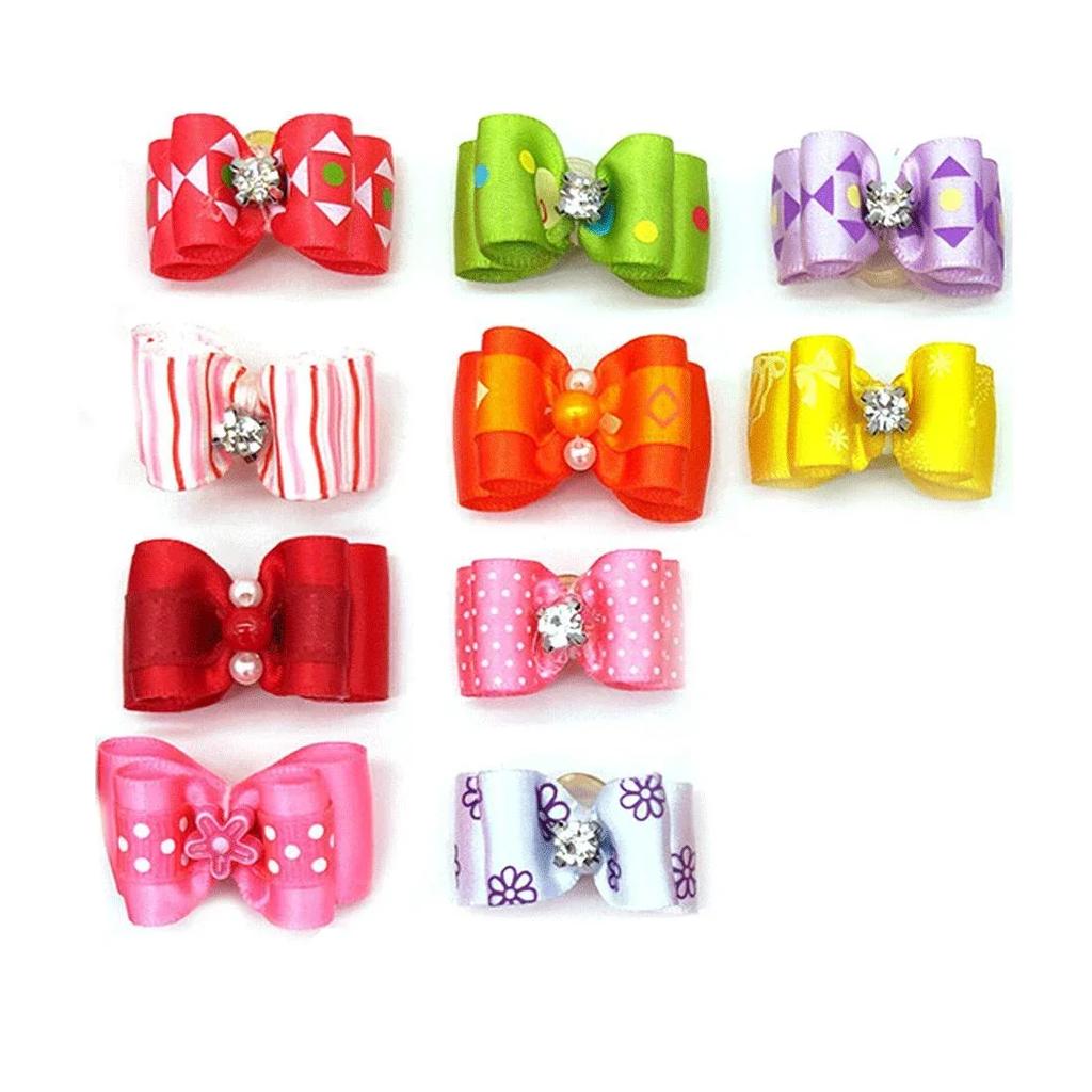 Cute Pet Dog Bow Hair Accessories 10PCS Random Color Puppy Bows Headwear for Small Dogs Pet Gifts