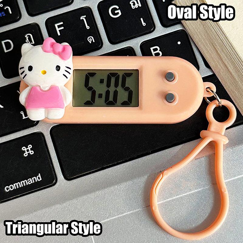 Sanrio Hello Kitty Electronic Desktop Clock Keychain Kuromi My Melody Electronic Oval Watch Digital Table Time Display Clock