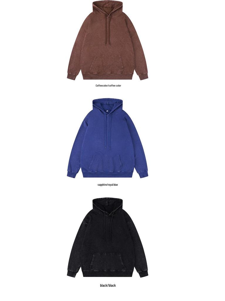 Men's Retro Wash-Faded Cotton Hoodie with Embroidered Logo