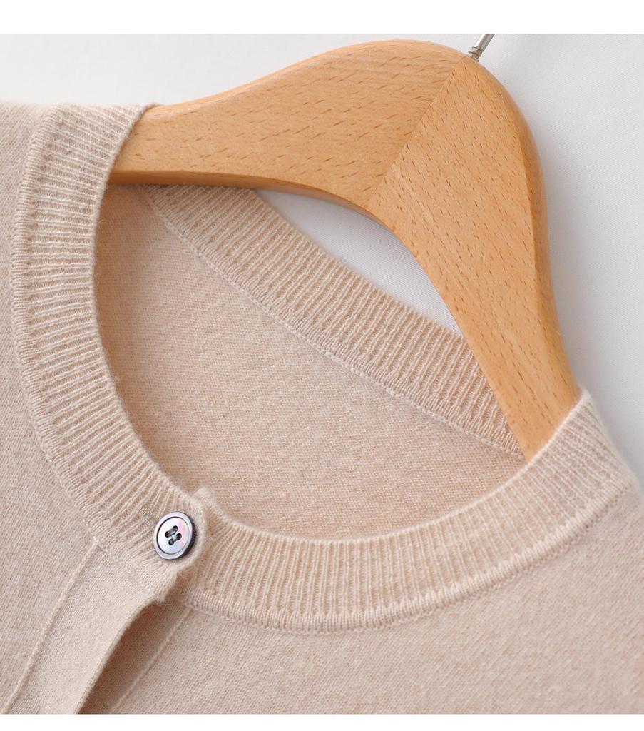 Autumn/Winter Pure Cashmere Women's Gray Round Neck Cardigan - Loose Knit Long Sleeve Sweater