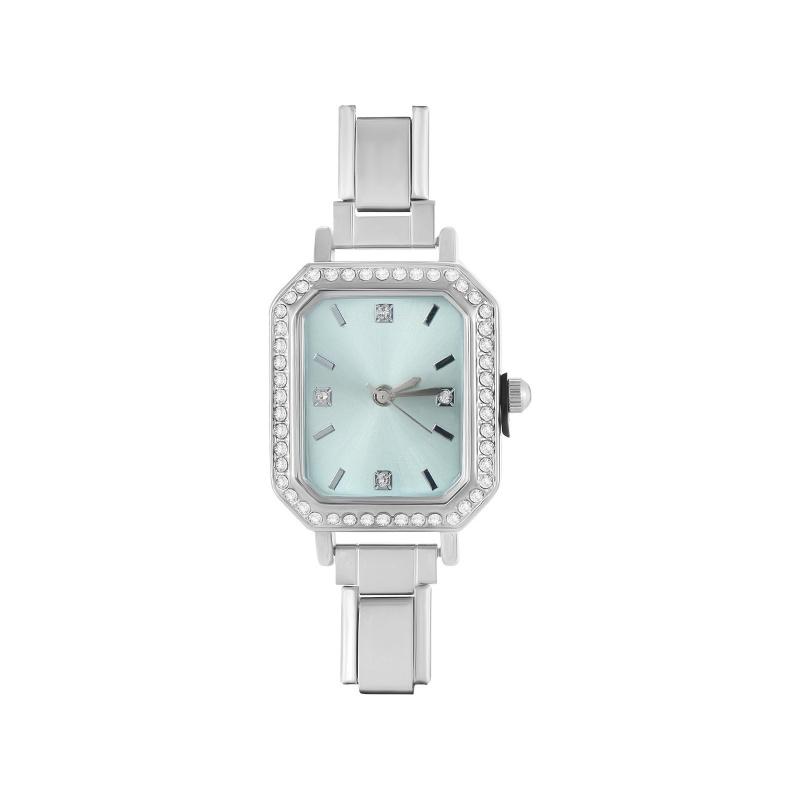Fashion High Quality Men Women's Stainless Steel Square Round Shiny Zircon Watch Bracelet For Friend Birthday DIY Jewelry Gift