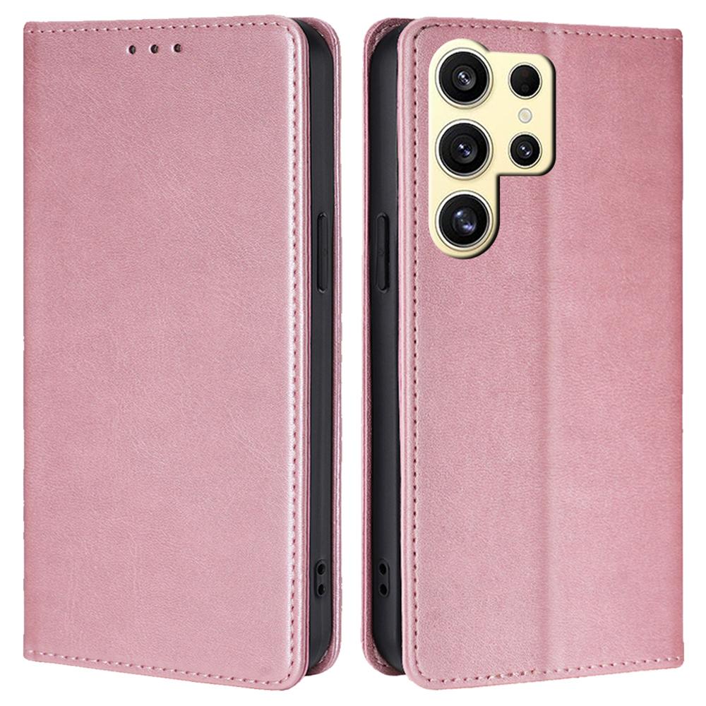For Samsung Galaxy S24 Ultra Case Magnetic Closing Leather Calf Textured Phone Cover