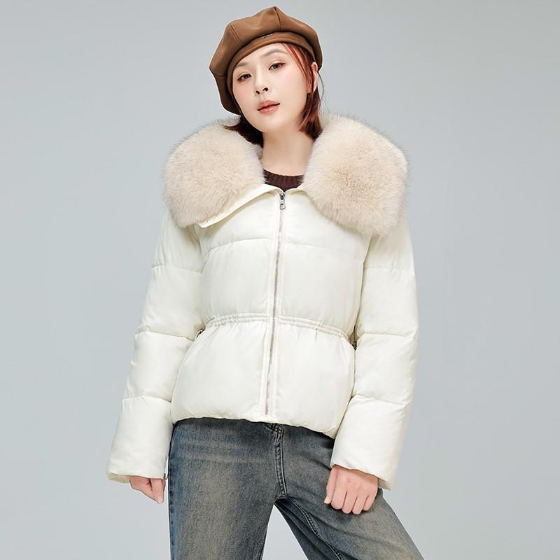 Womens French Style Puff Sleeve Cotton Coat With Fur Collar Winter Warm Fashion Jacket