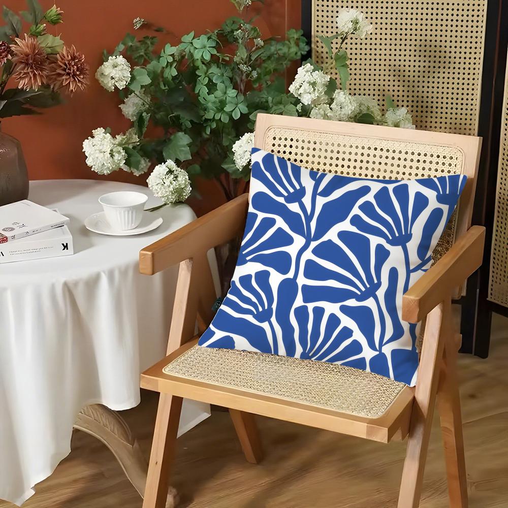 Elegant Blue Floral Cushion Cover Silky Short Plush Invisible Zipper Dustproof Sofa Pillow Case for Home Decor
