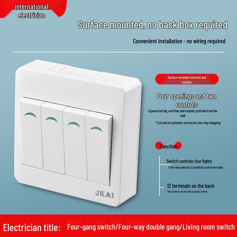 Surface-Mounted Integrated Switch Panel: One-Gang Single-Control, Two-Gang Double-Control, Wall Light Switch with Five Holes.