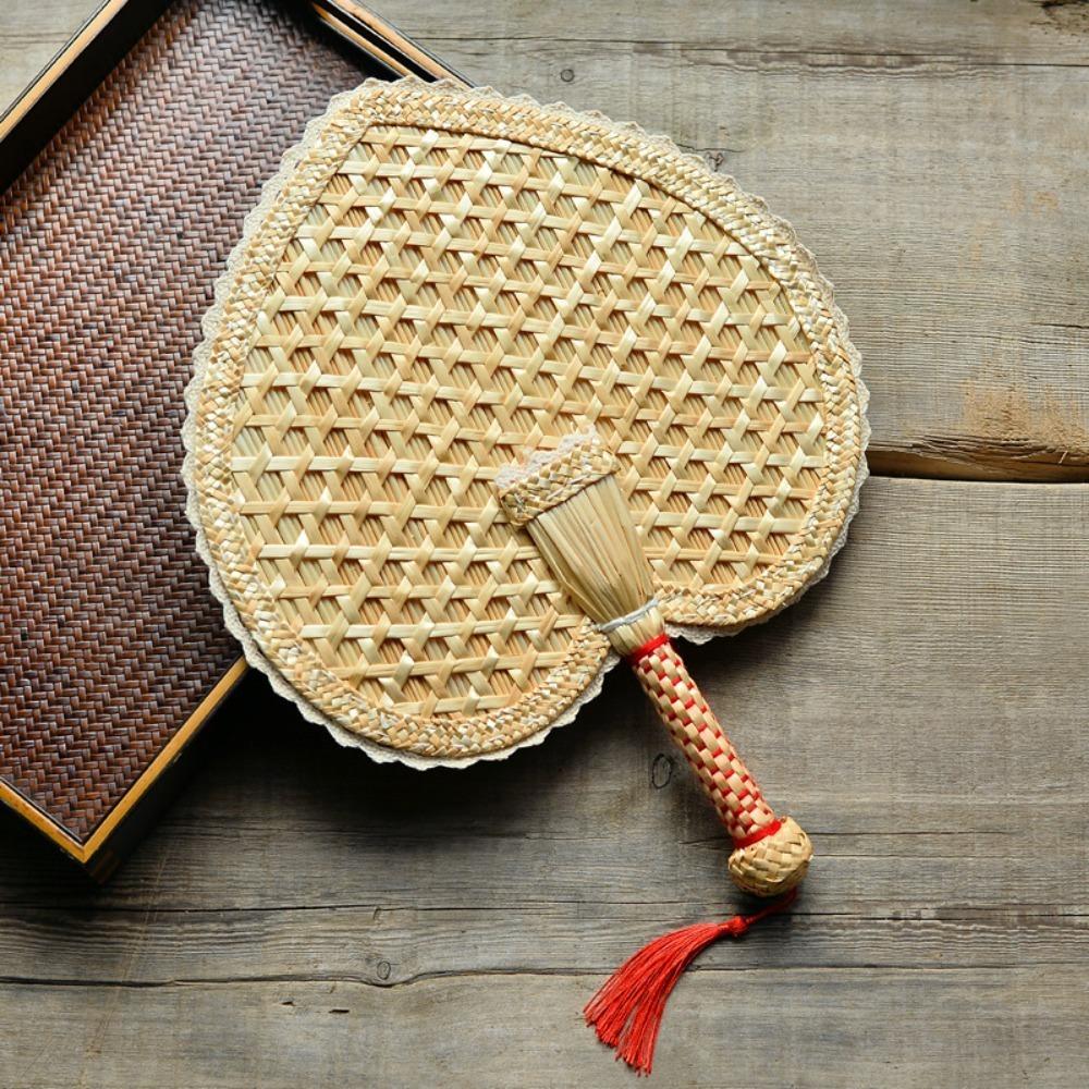 Hand Woven Handheld Fan Rustic Chinese Manual Fan Personality Camping Fan  For Summer Cooling