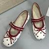 Lolita Style Women Ballet Flats Retro Polka Dot Sweet Bow Square Toe  Design Soft Bottom Casual Plus Size Ladies Flats
