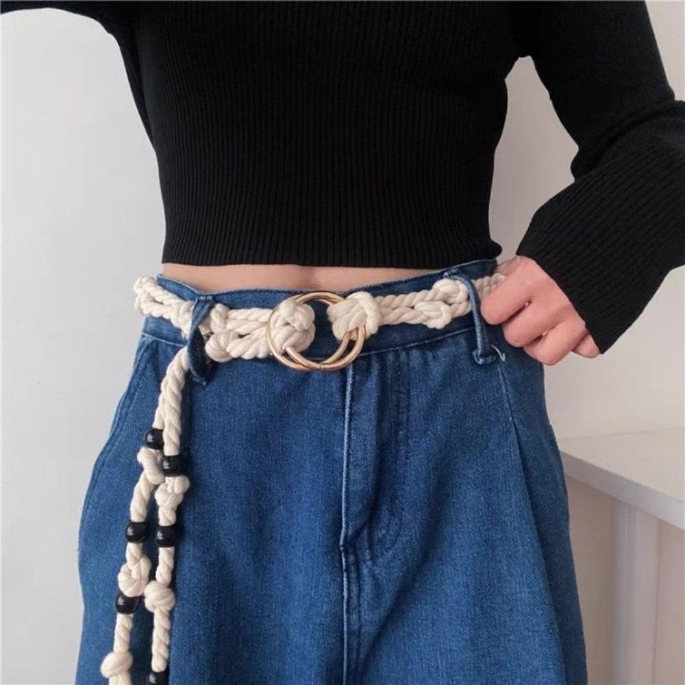 Beads Rope Waistband Tie Up Pack Thread Waist Belt Fashion Coarse Rope Belt Streetwear