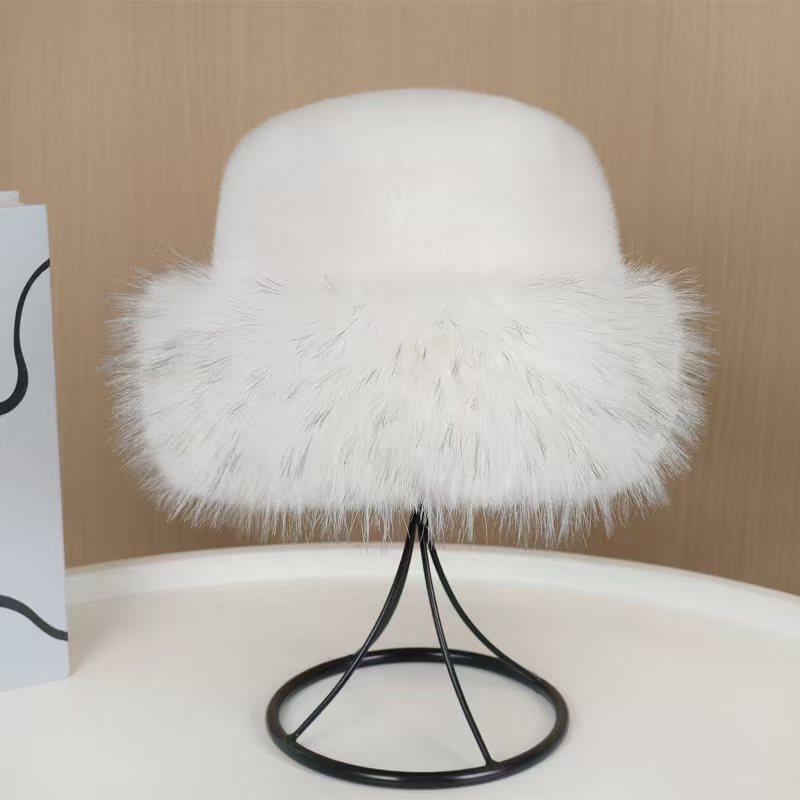 Flat Top Plush Hat with Colorful Faux Mink & Raccoon Fur - Thick & Warm for Fall/Winter
