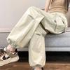Summer ice silk quick-dry cargo pants for women, loose high-waisted drawstring jogger hiking pants, American harem sweatpants trendy for women