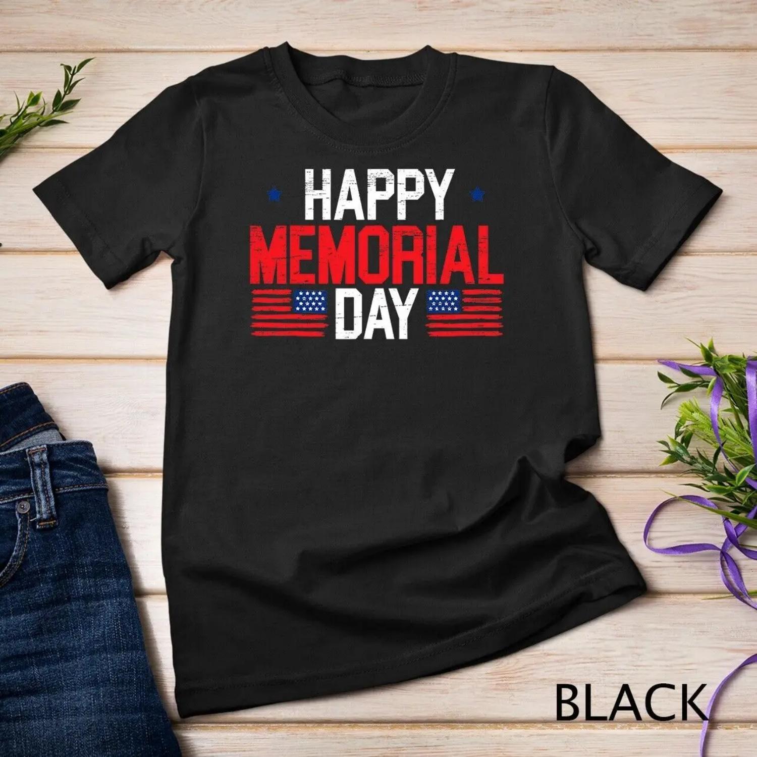 Happy Memorial Day USA Flag American Patriotic Armed Forces T shirt S