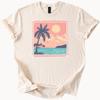 Palm Tree Sunset Beach Graphic T Shirt Ocean View Coastal Summer Tee Pastel Sunrise Tropical Landscape Shirt Nature Art Apparel