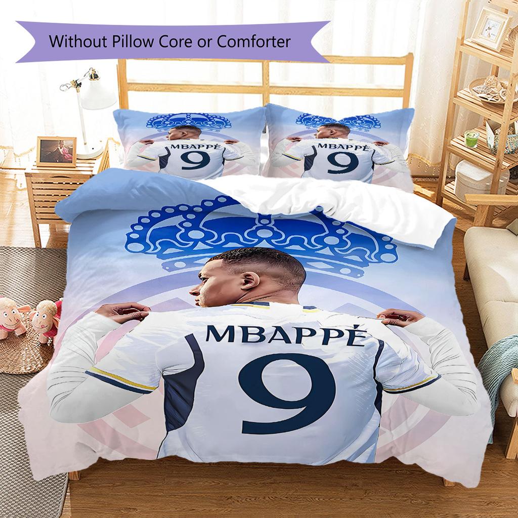 Mbappé Pattern Bedding,Quilt Set Quilt Cover Pillowcase Home Birthday Gift(1 * duvet cover + 2 * pillowcase, without core)