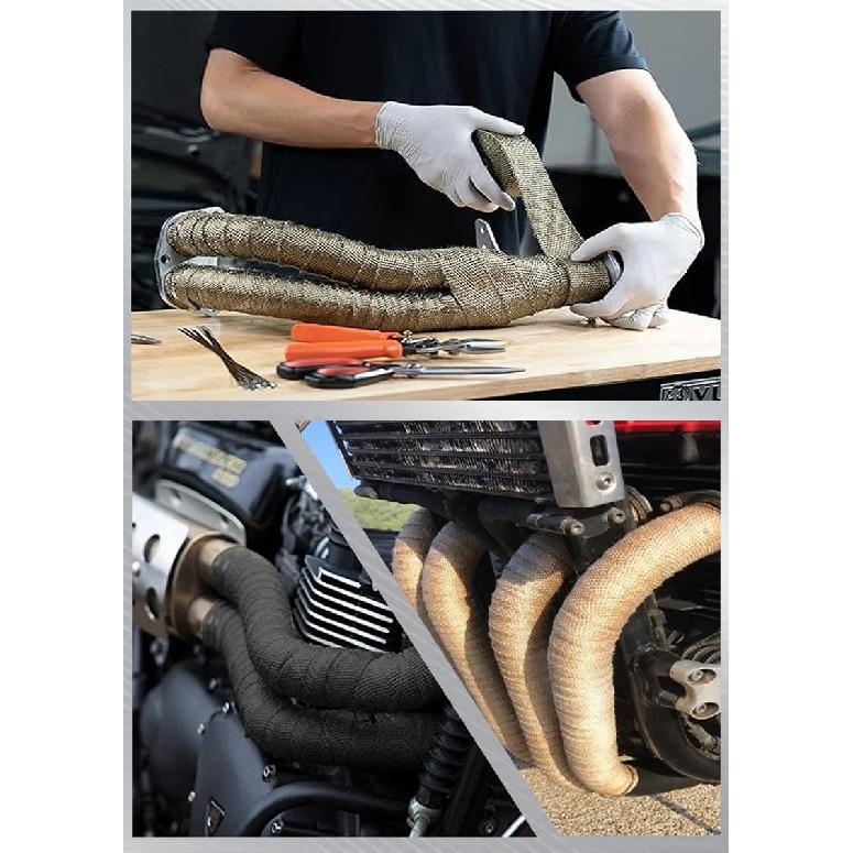 Lava Fiber Heat Shield Car Motorcycle Exhaust Thermal Tape Header Pipe Heat Wrap Tape Thermal Protection with Stainless Ties