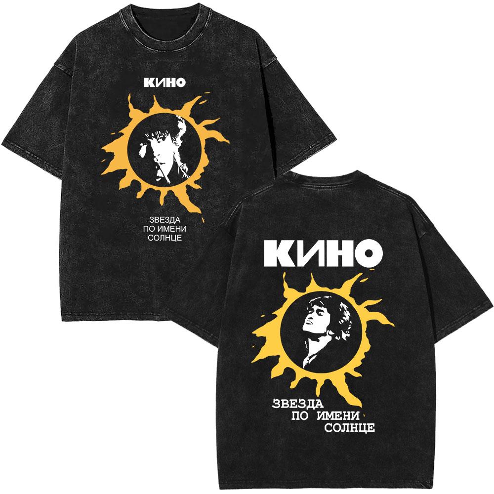 

Классические винтажные футболки с двухсторонним принтом Виктора Цоя и группы Кино, выстиранные, мужские и женские, оверсайз, уличная одежда, футболки русского рока XL