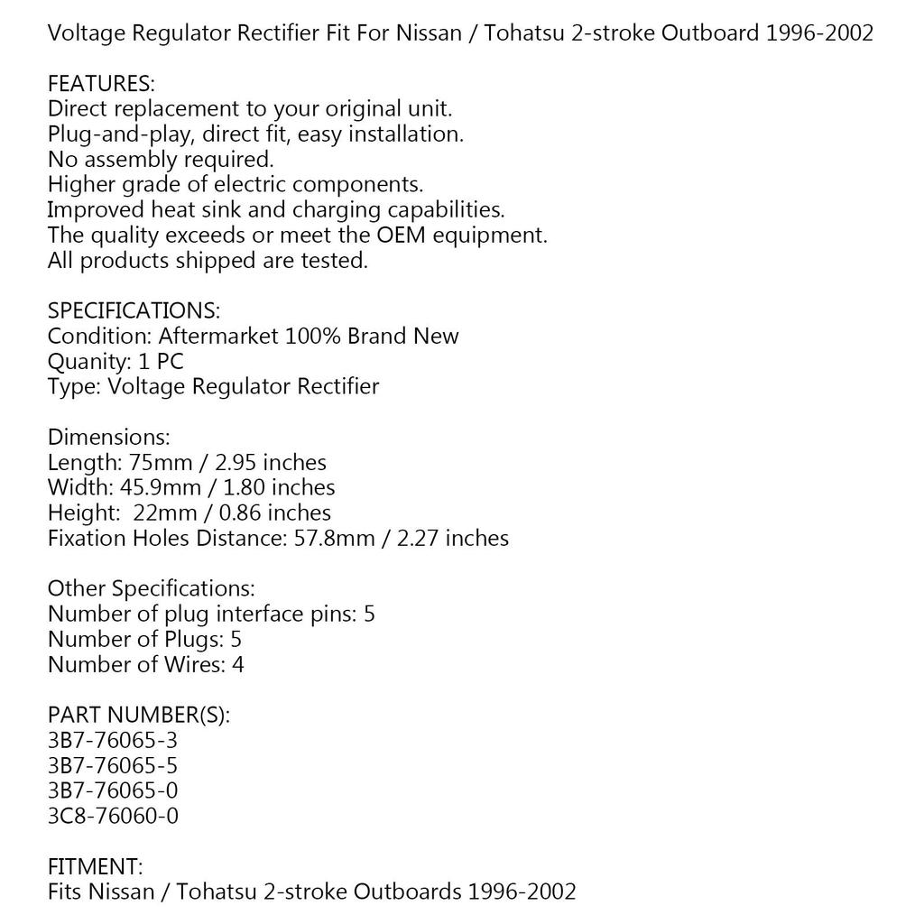 Voltage Regulator Rectifier for Tohatsu M40D M50D M60B M70B M90A 2002-2005