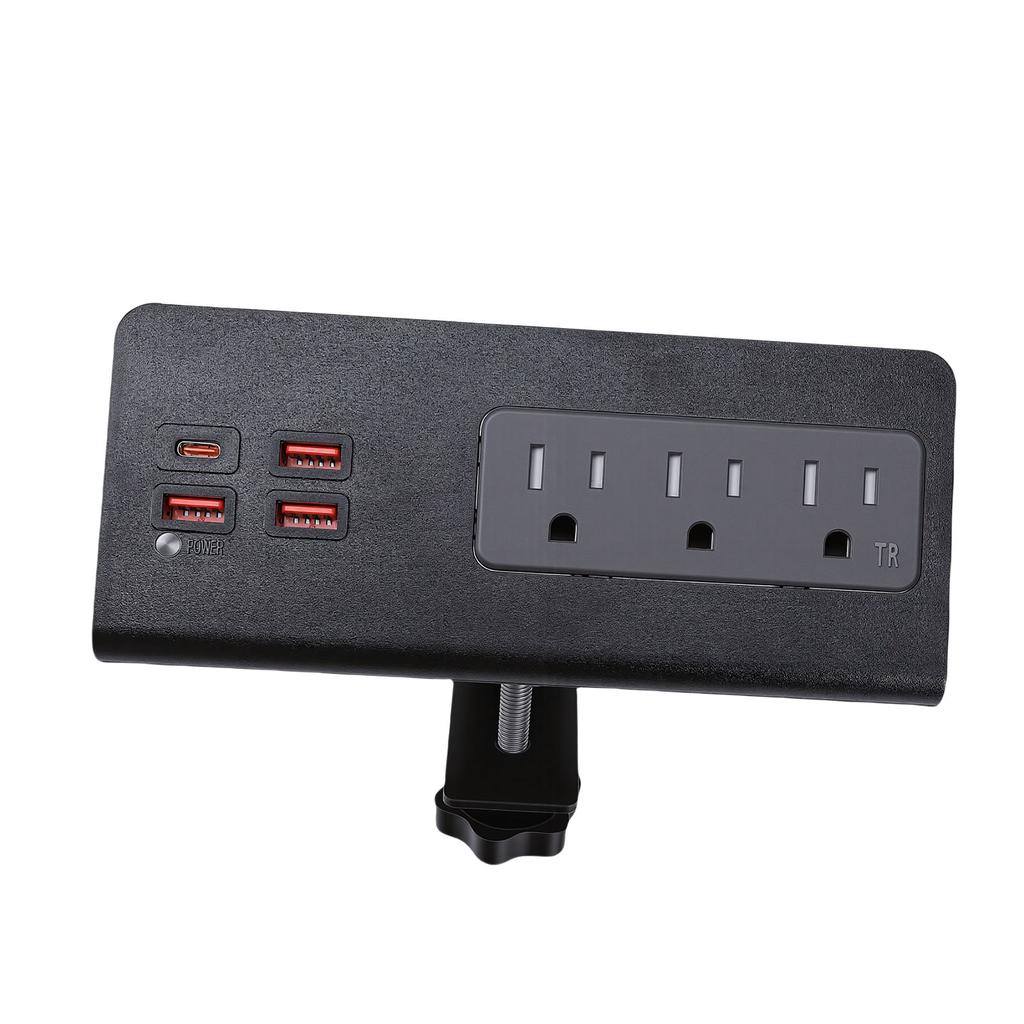 Desk Clamp Power Strip 15A 1875W 3 AC Outlets 3 USB A 1 PD20W USB C Ports Desktop Edges Mount Power Strip Surge