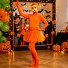Adults Spandex Unitard Orange Full Bodysuit, with Tulle Skirt, Fake Belly, Yellow Mustache & Eyebrows, Solid Color Costume Open Face Zentai