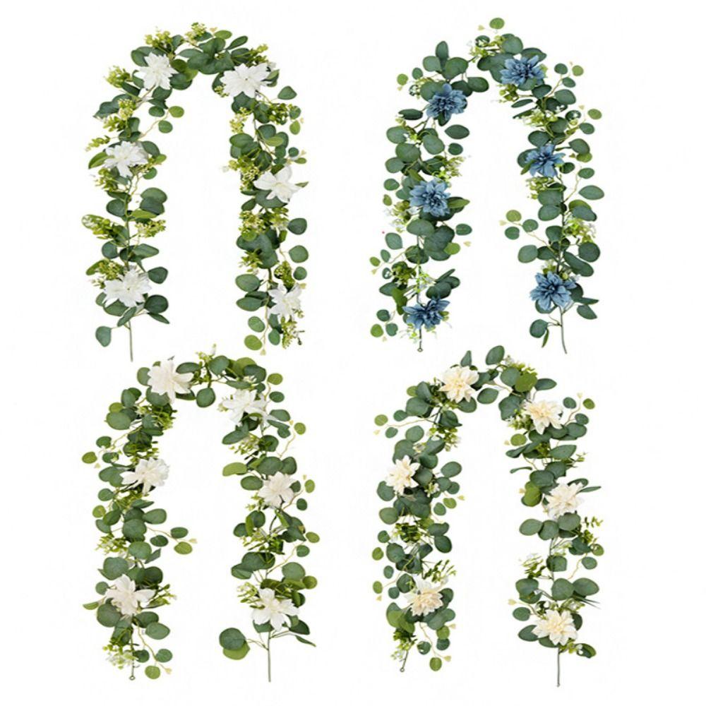 Multicolor Artificial Dahlia Flower Vine DIY Gypsophila Silk Lifelike Eucalyptus Leaves Accessories Ornament Plant Wall