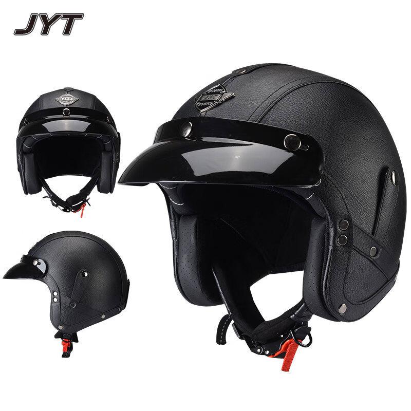 

3C Certified vintage motorcycle helmet, leather cruiser motorcycle riding half helmet for men and women, all-season electric vehicle safety helmet Special Size