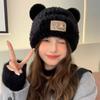 Warm Winter Plush Bear Hat Thick Beanies Caps Fashion Y2K Bear Ear Hat  Women