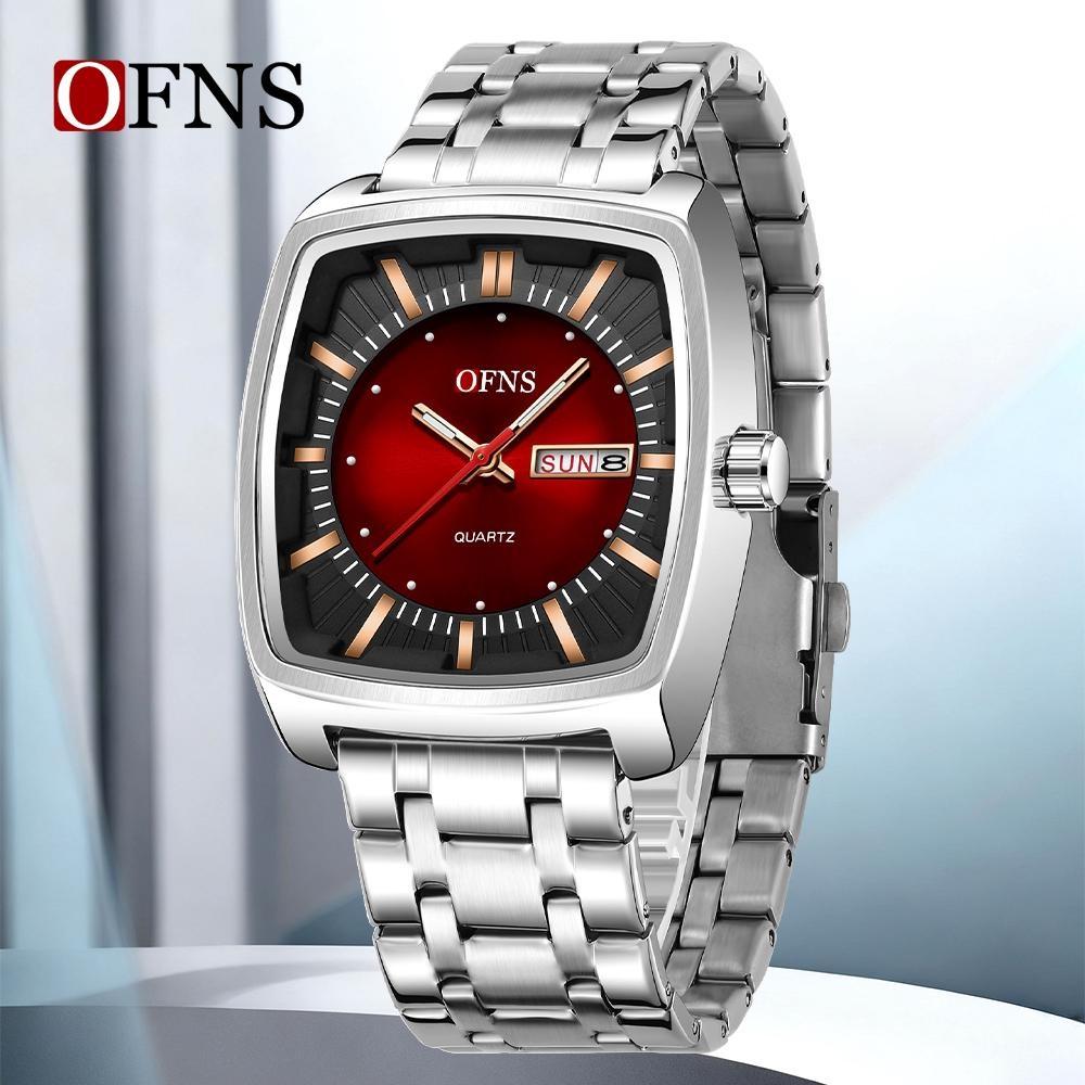 OFNS Square Movement Waterproof Mens Wristwatches Date Week Display Male Clock Luxury Quartz Mens Watch