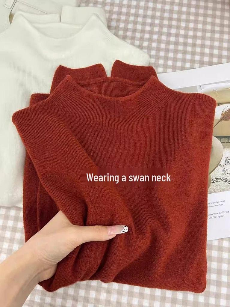 Women's New Year Limited Edition Angora Red Knit Sweater - Half-High Neck, Long Sleeve Base Layer Top for Autumn/Winter