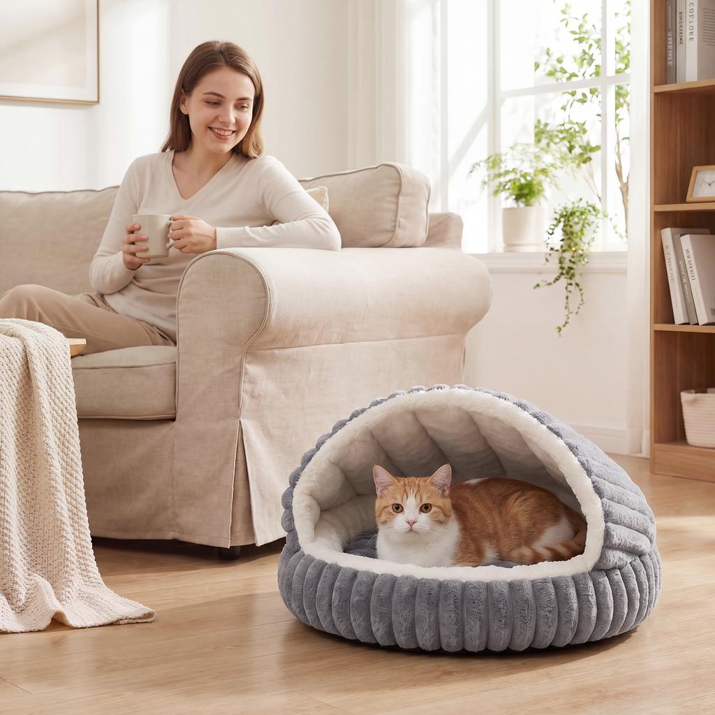 Cat Bed for Indoor Kittens w/ Non-Slip Bottom, 50 x 50 x 32 cm, Grey