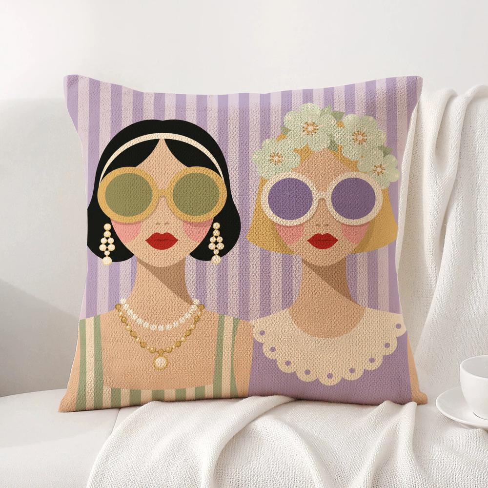 A Fashion Glasses Cushion Cover Linen Organic Fabric DoubleSided Printing Sofa Breathable Home Decor Gift Pillow Case