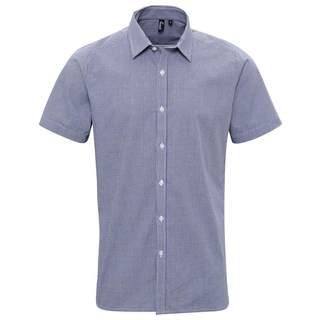 Premier Men's Micro Gingham Check Cotton Short-Sleeved Shirt