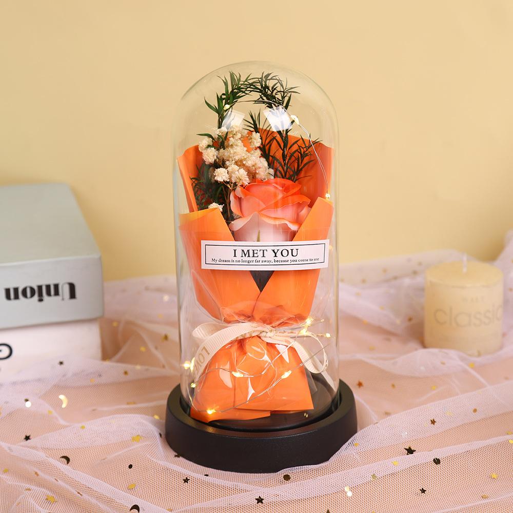 Glass cover exquisite ornament eternal dried flower rose soap bouquet Qixi Festival Valentine's Day birthday gift for boyfriend and girlfriend