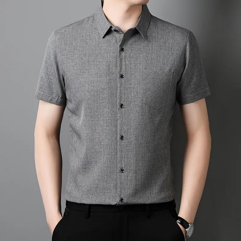 Men's Light Gray Short Sleeve Shirt Casual Button-Down Cotton Blend Shirt with Chest Pocket