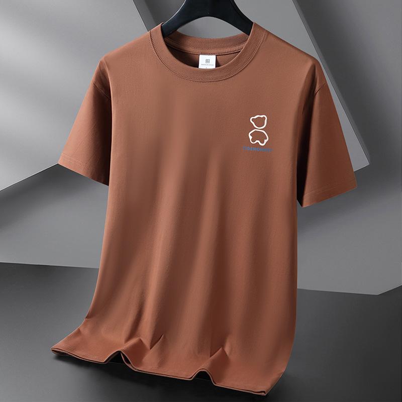 Simple Bear 10 Colors Pure Cotton Men T-shirt Round Neck Short Sleeve Loose Mans Tee Shirt Large Size S-6XL