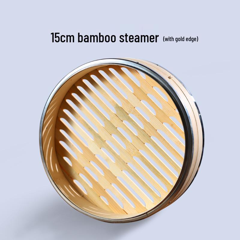 Mao Bamboo Steamer Basket with Stainless Steel Edge - Ideal for Baozi, Mantou, and Xiaolongbao.