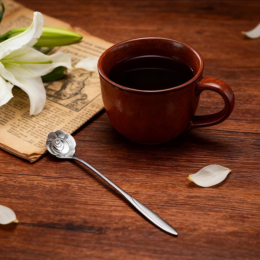 Golden Cherry Blossom Long Handle Stainless Steel Spoon - Japanese Style for Coffee, Dessert, and Ice Cream.