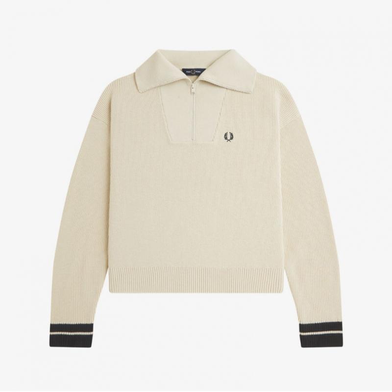 Fred Perry [womens] Half Zip Knit   Oatmeal Afpf2438134 691
