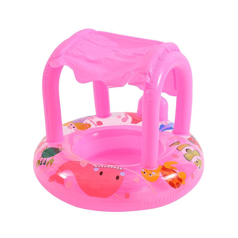 Inflatable Infant Swimming Seat with Canopy - Cartoon Design and Sunshade
